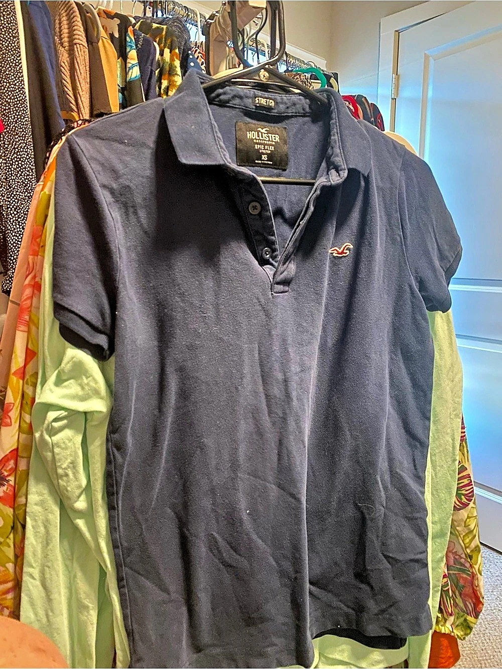 Hollister Epic Flex Stretch Polo Black Polo Size XS Like New